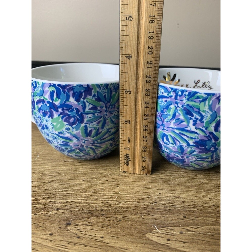 Lilly Pulitzer Ceramic Coffee Tea Cup Mug Set of 2 Blue White Tiger Lily Floral - Picture 9 of 10